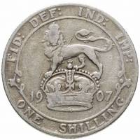 (1907) Монета Великобритания 1907 год 1 шиллинг "Эдуард VII"  Серебро Ag 925  VF